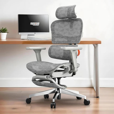 Fauteuil de bureau Ergonomique avec Repose-Pied Noir mat et Gris