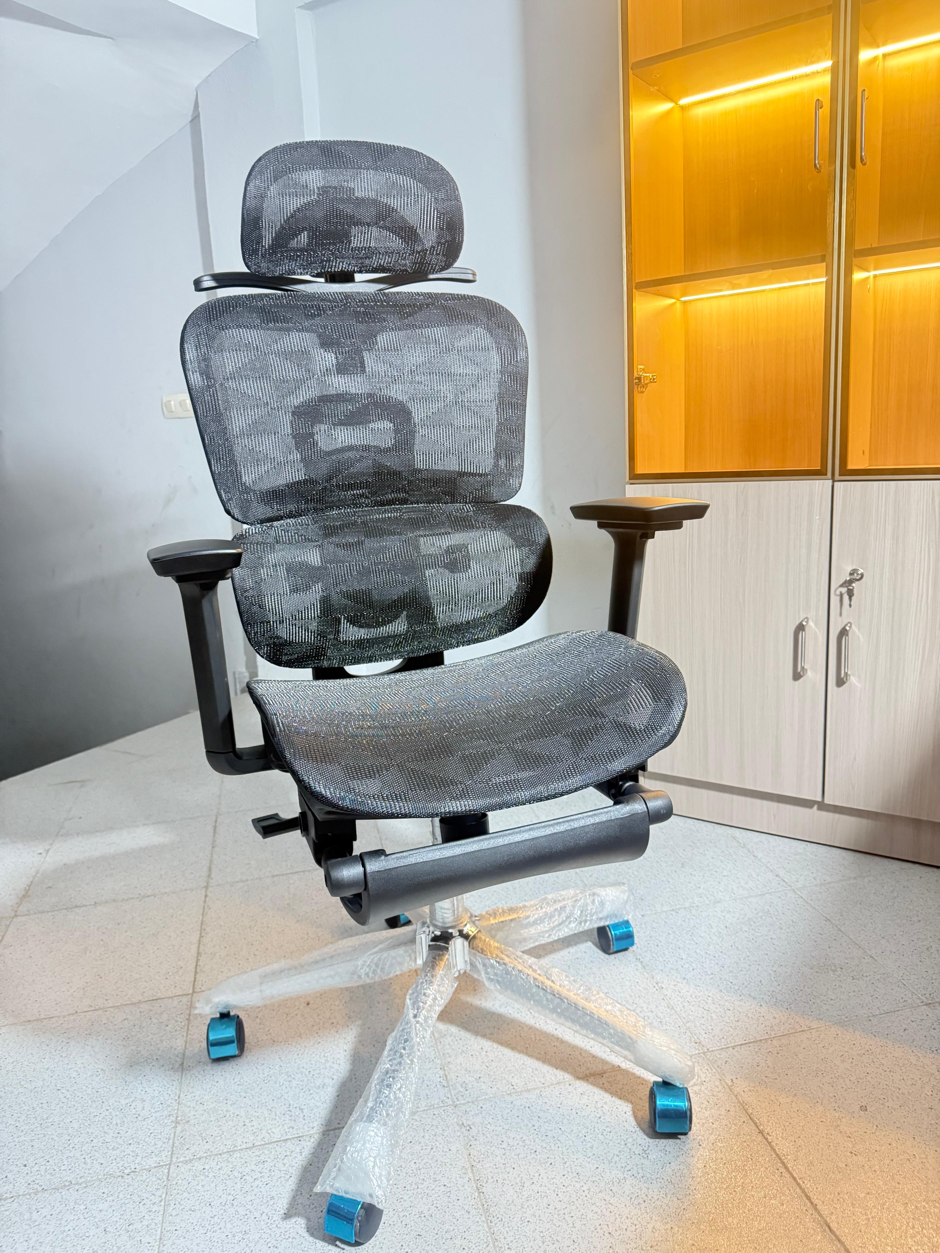 Fauteuil de bureau Ergonomique avec Repose-Pied Noir mat et Gris